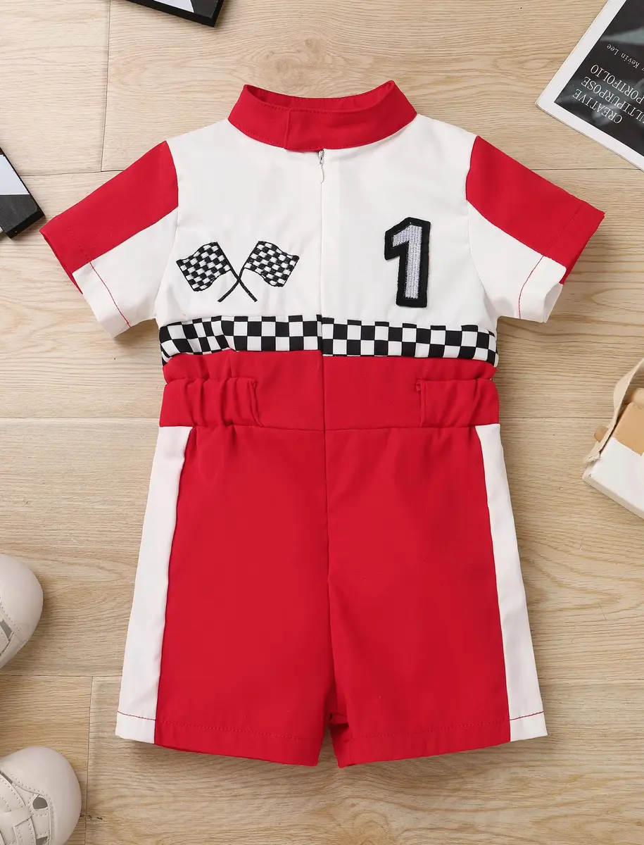 IWEMEK Baby Boy Race Car Driver Outfit 1st Birthday Party Fast One Birthday Outfit 100% Polyester (Red-1Y) - view 2