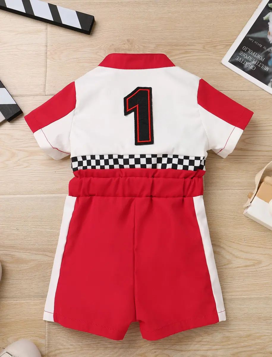 IWEMEK Baby Boy Race Car Driver Outfit 1st Birthday Party Fast One Birthday Outfit 100% Polyester (Red-1Y) - view 3