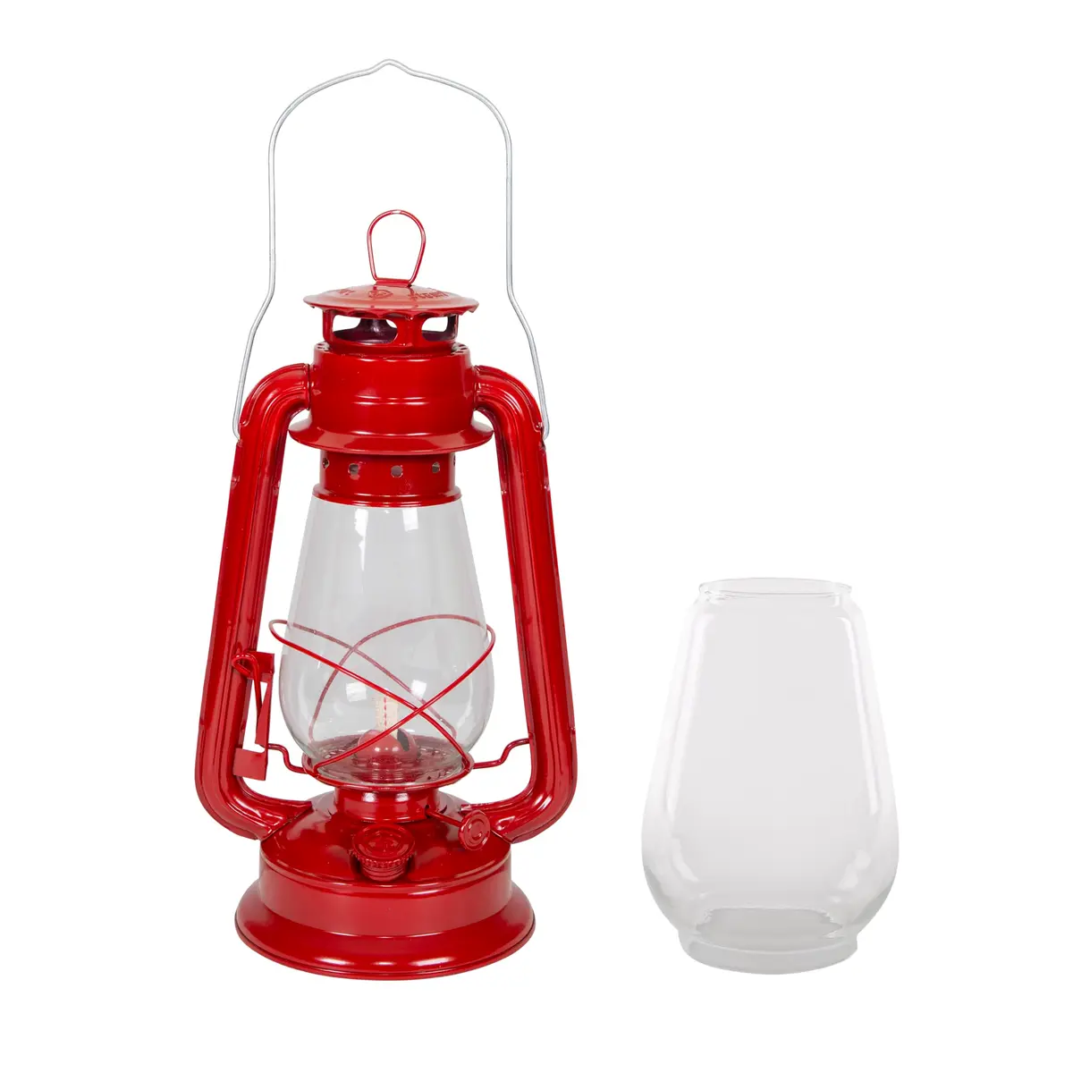 Stansport 127 Hurricane High Oil Lantern (Red, 12-Inch) with Replacement Globe | Red Metal Fuel Lantern for Camping & Outdoors - main product image