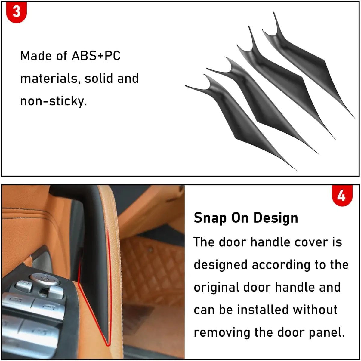 Jaronx Black ABS+PC Interior Door Handle Covers 4 Pieces for BMW 5 Series G30 G31 F90 M5 2017-2022 - view 7