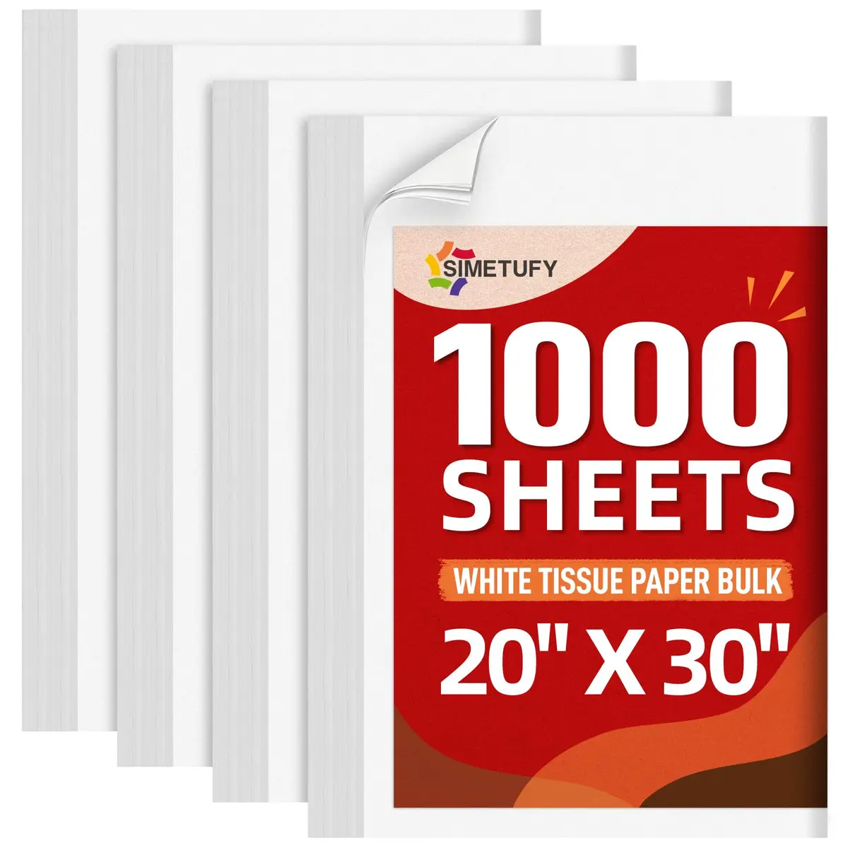 Simetufy White Tissue Paper Bulk 50cm x 75cm (20"x 30") | 1000 Sheets for Gift Bags, Crafts, Packaging - main product image