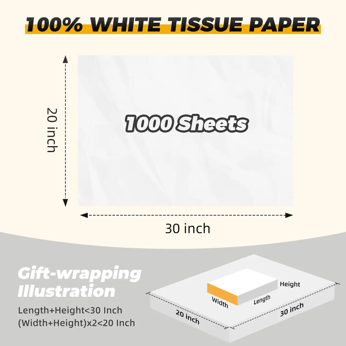 Simetufy White Tissue Paper Bulk 50cm x 75cm (20"x 30") | 1000 Sheets for Gift Bags, Crafts, Packaging - view 2