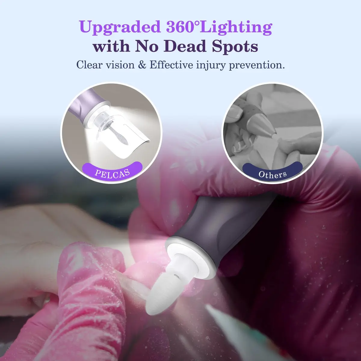 PELCAS Cordless Electric Nail Drill Purple 16.51cm (6.5") | 10-Speed Portable Manicure & Pedicure Kit with LED Light - view 4