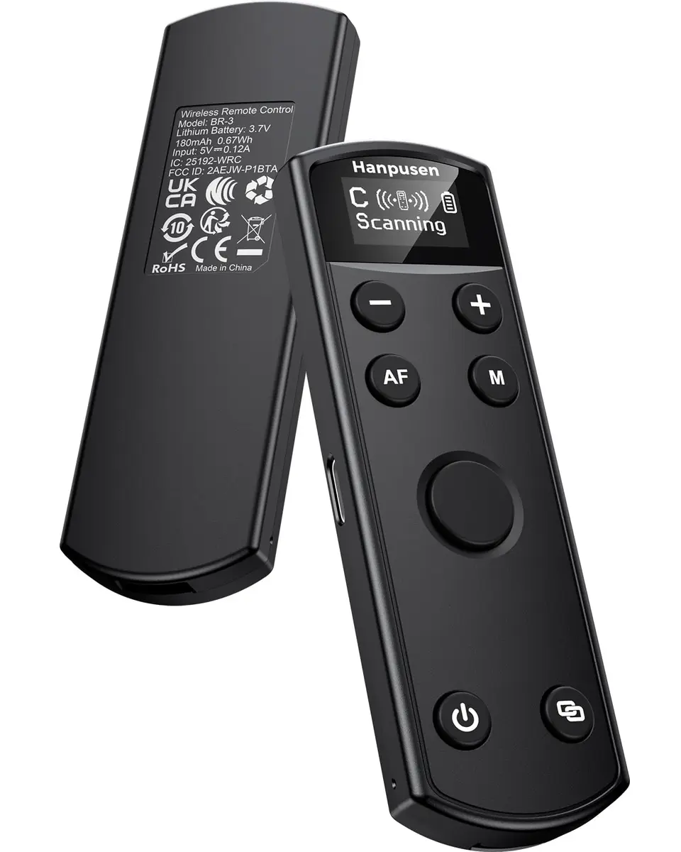 Hanpusen Rechargeable Wireless Shutter Release Remote for Canon Cameras with OLED Screen | 10m (32.8ft) Range - main product image