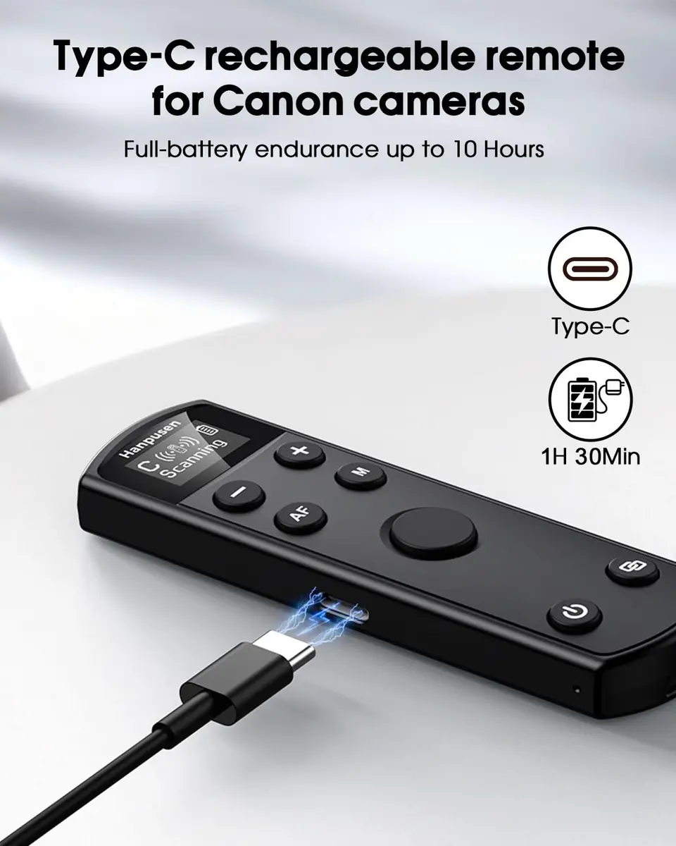 Hanpusen Rechargeable Wireless Shutter Release Remote for Canon Cameras with OLED Screen | 10m (32.8ft) Range - view 5