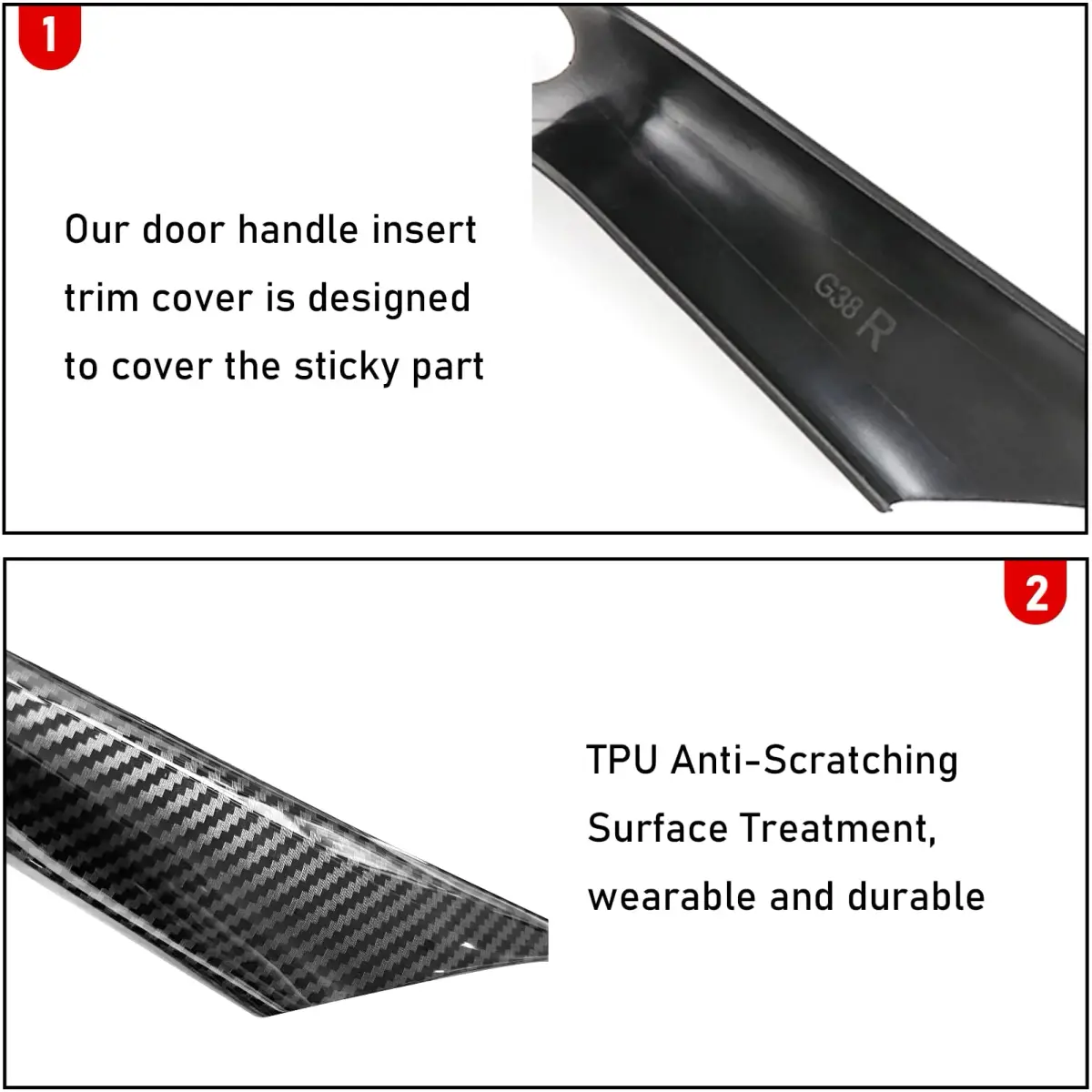 Jaronx Carbon Fiber Pattern Door Handle Covers 4 Pieces | For BMW 5 Series G30 G31 F90 M5 2017-2022 - view 6