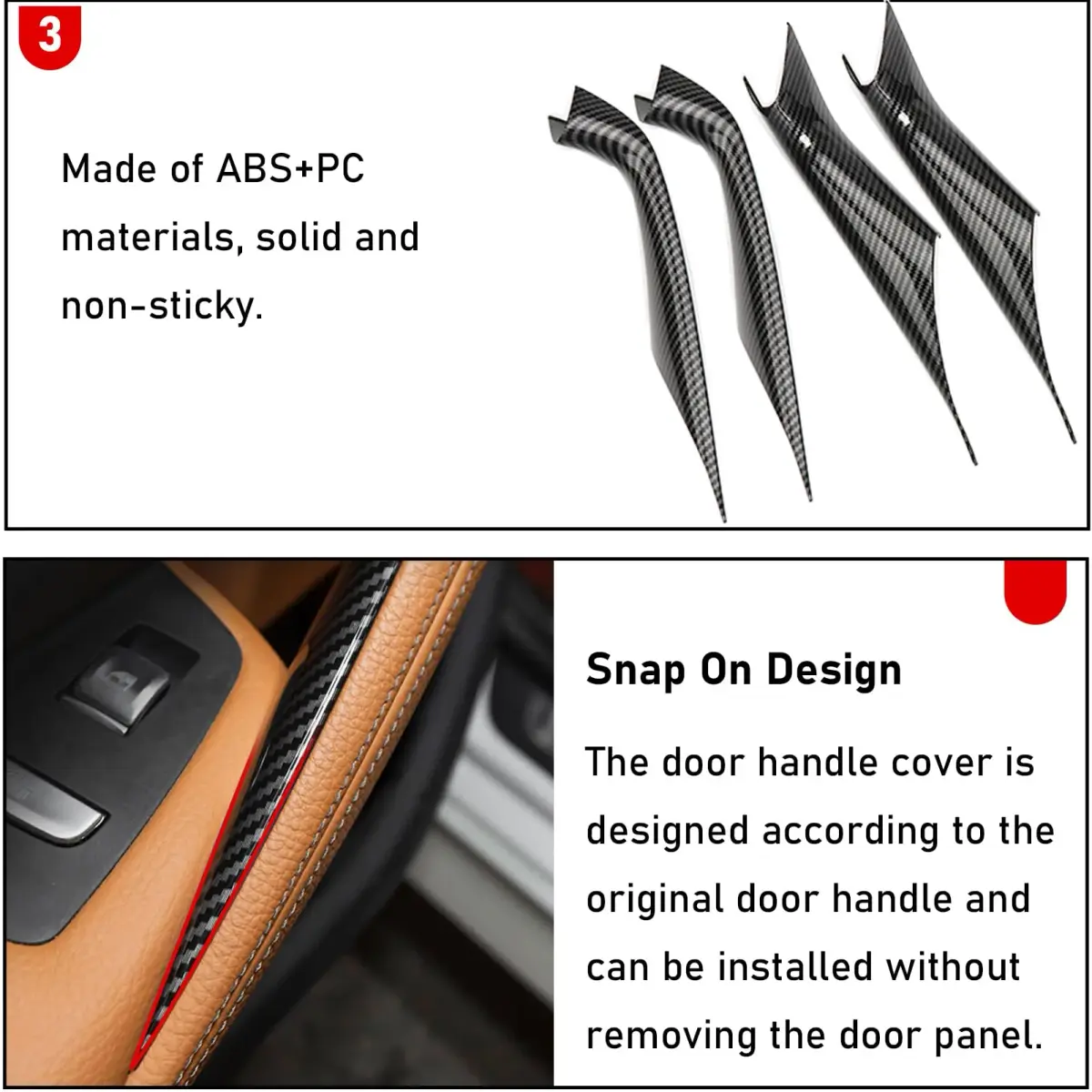 Jaronx Carbon Fiber Pattern Door Handle Covers 4 Pieces | For BMW 5 Series G30 G31 F90 M5 2017-2022 - view 7