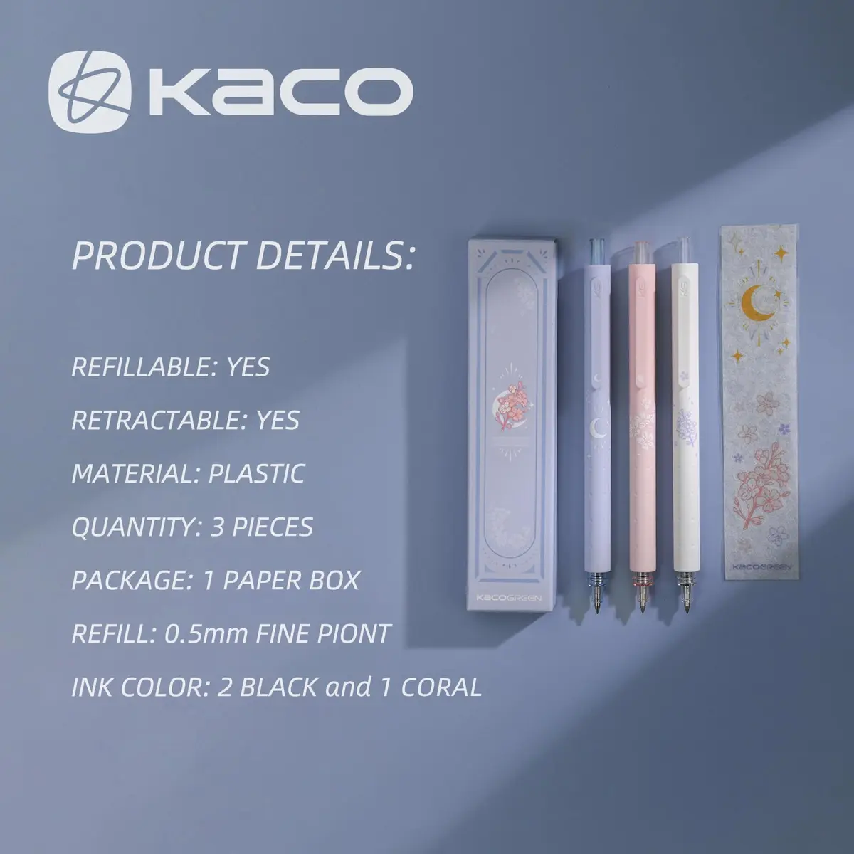 Kaco Gel Ink Pens Sakura Series 0.5mm | Stress-Relieving, Double Length, Smooth Writing - view 2