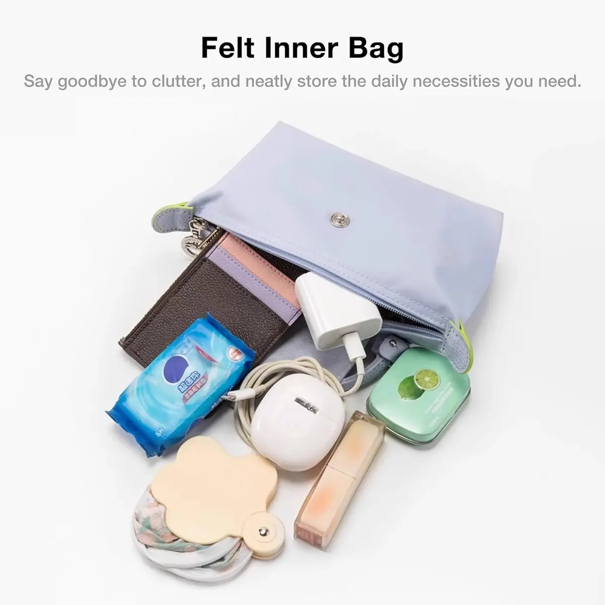 Umiup Felt Mini Purse Organizer Insert for Longchamp Small Tote Bag XS 1.97" x 6.5" x 3.15" | Keeps Bags Clutter-Free - view 6