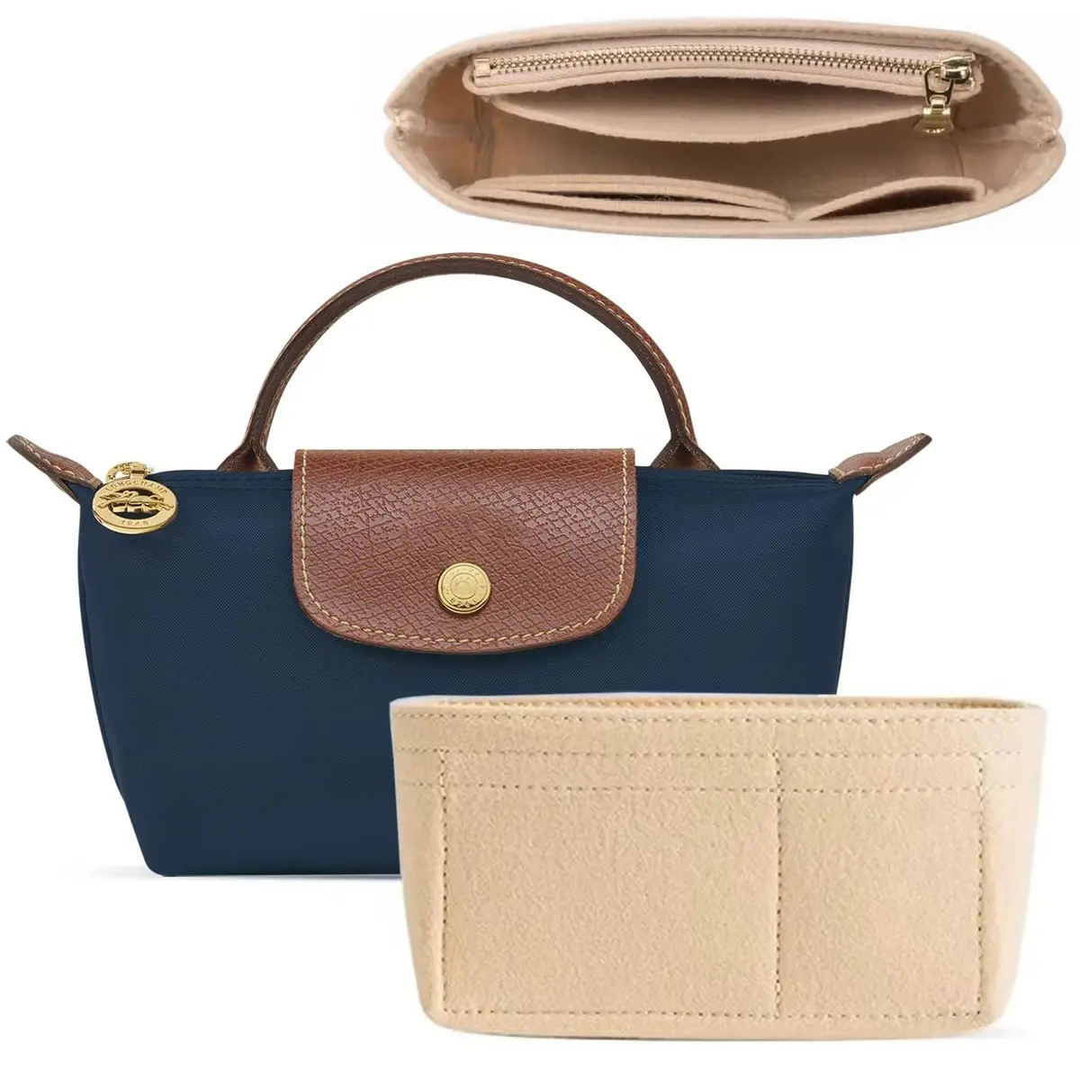 Umiup Felt Mini Purse Organizer Insert for Longchamp Small Tote Bag XS 1.97" x 6.5" x 3.15" | Keeps Bags Clutter-Free - main product image