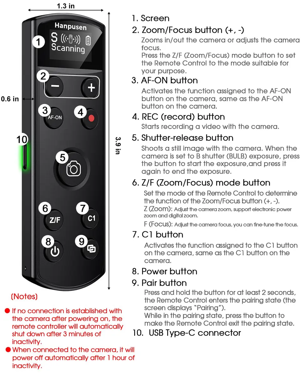 Hanpusen Rechargeable Wireless Camera Remote Control with OLED Screen for Sony Cameras | 10m (32.8ft) Range - view 8