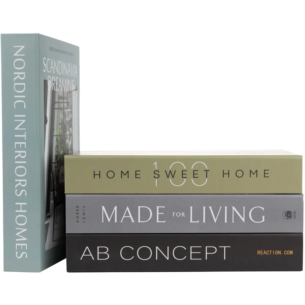 PROBENEX Decorative Books Set of 4 | Faux Olive Green Book Decor for Shelves & Coffee Tables - main product image