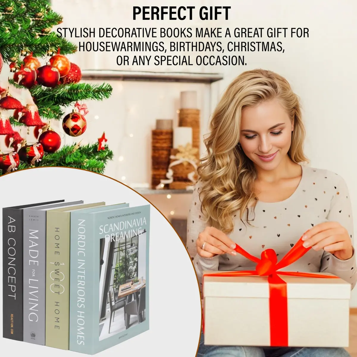 PROBENEX Decorative Books Set of 4 | Faux Olive Green Book Decor for Shelves & Coffee Tables - view 7