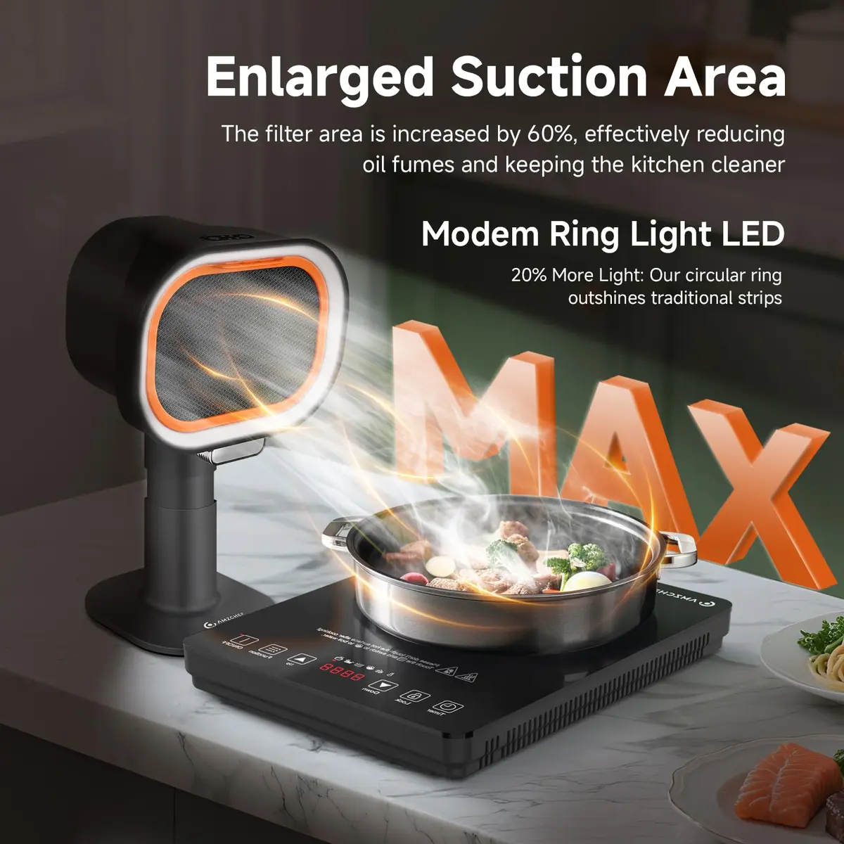 AMZCHEF Portable Range Hood 2.27 kg (5 lb) Black | Ductless Recirculating Kitchen Exhaust Fan with 4-Speed LED Light - view 6