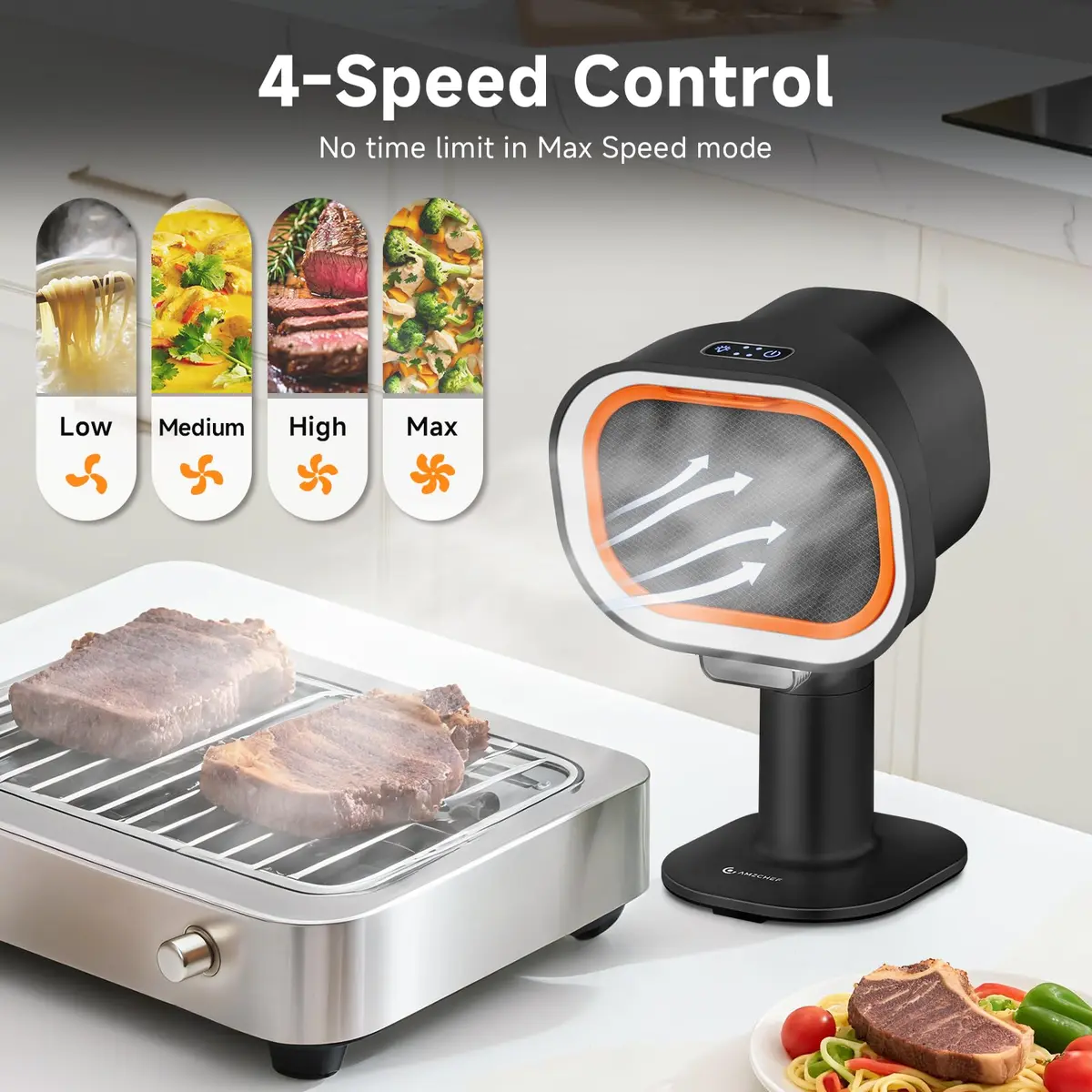 AMZCHEF Portable Range Hood 2.27 kg (5 lb) Black | Ductless Recirculating Kitchen Exhaust Fan with 4-Speed LED Light - view 7