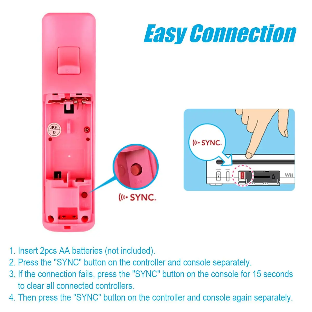 TIANHOO Video Game Controller for Wii & Wii U | 2 Pack Pink & Blue | Precise Motion-Sensing, Upgraded Feedback, Silicone Case (0.231kg) - view 4