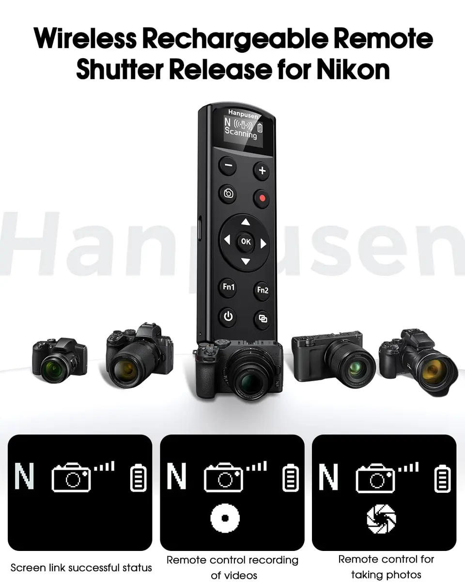 Hanpusen Rechargeable Wireless Shutter Remote with OLED for Nikon Z Series Cameras | 10m Range - view 6
