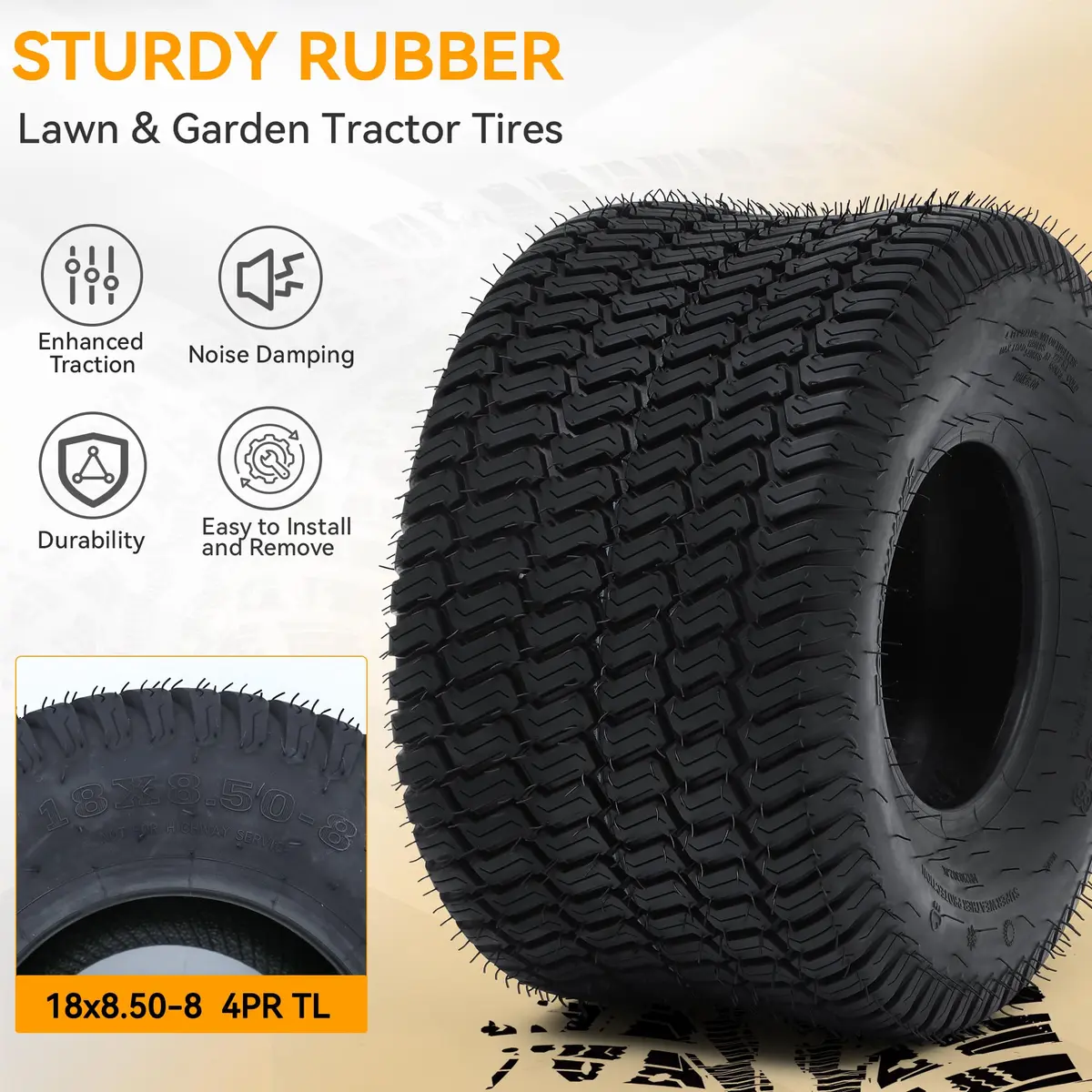 YINTATECH 18x8.5-8 Lawn Mower Tires Set of 2 | 4-Ply Tubeless Turf Tires for Lawn & Garden Vehicles - view 2