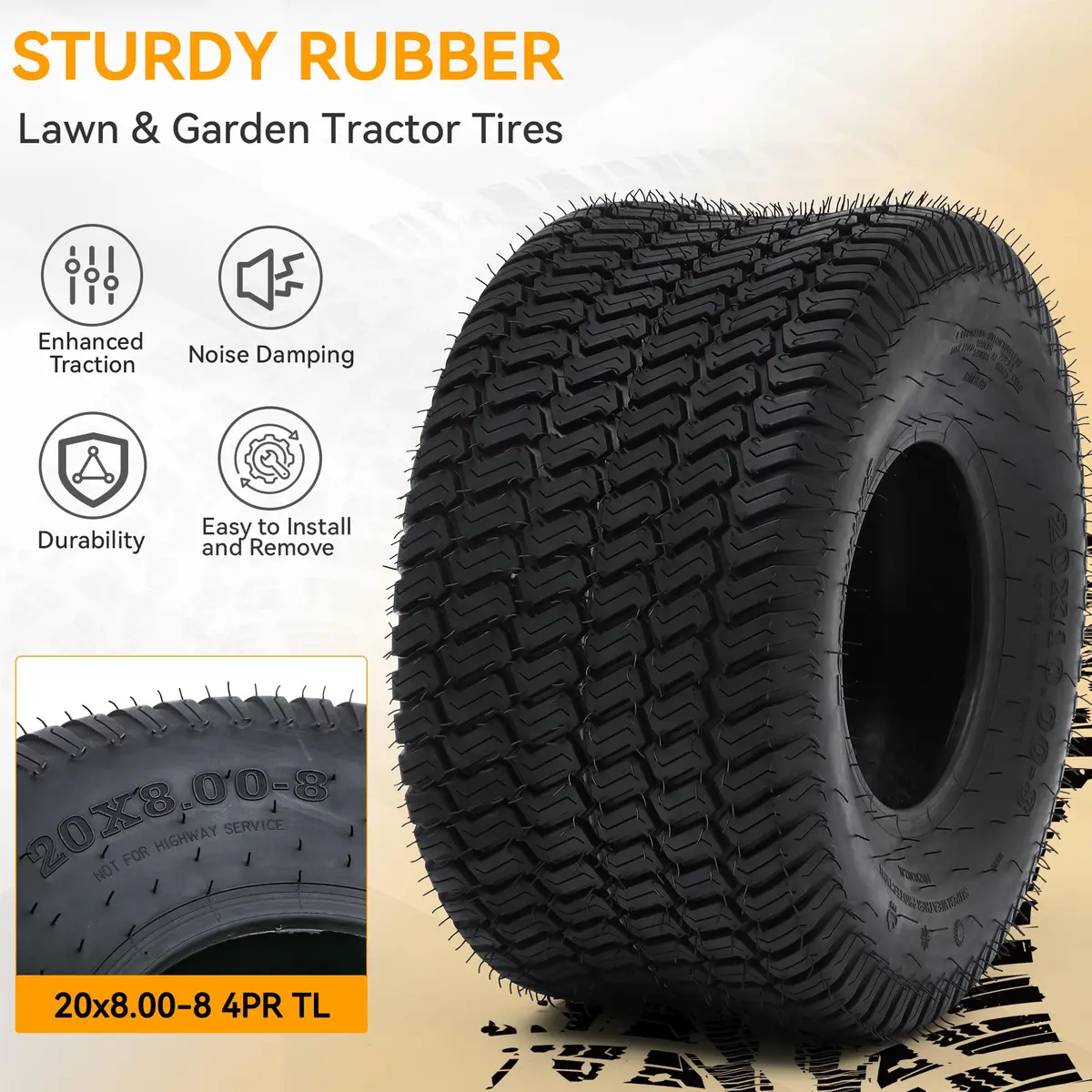 YINTATECH 20x8-8 Lawn Mower Tires Set of 2, 4Ply Tubeless for Lawn & Garden Vehicles - view 2