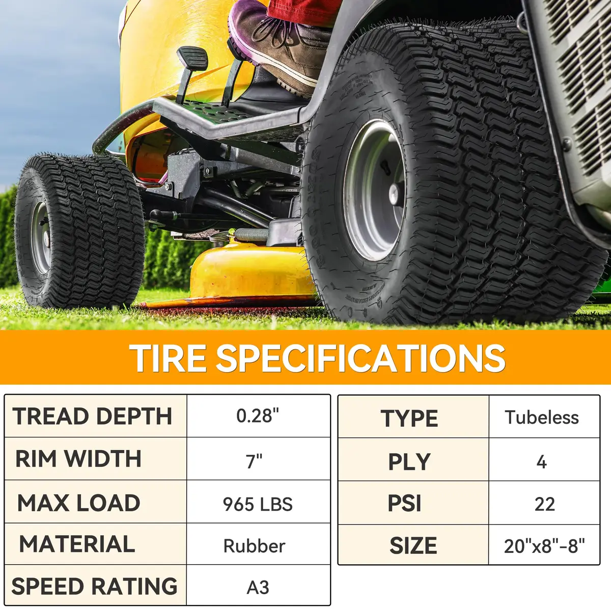 YINTATECH 20x8-8 Lawn Mower Tires Set of 2, 4Ply Tubeless for Lawn & Garden Vehicles - view 4