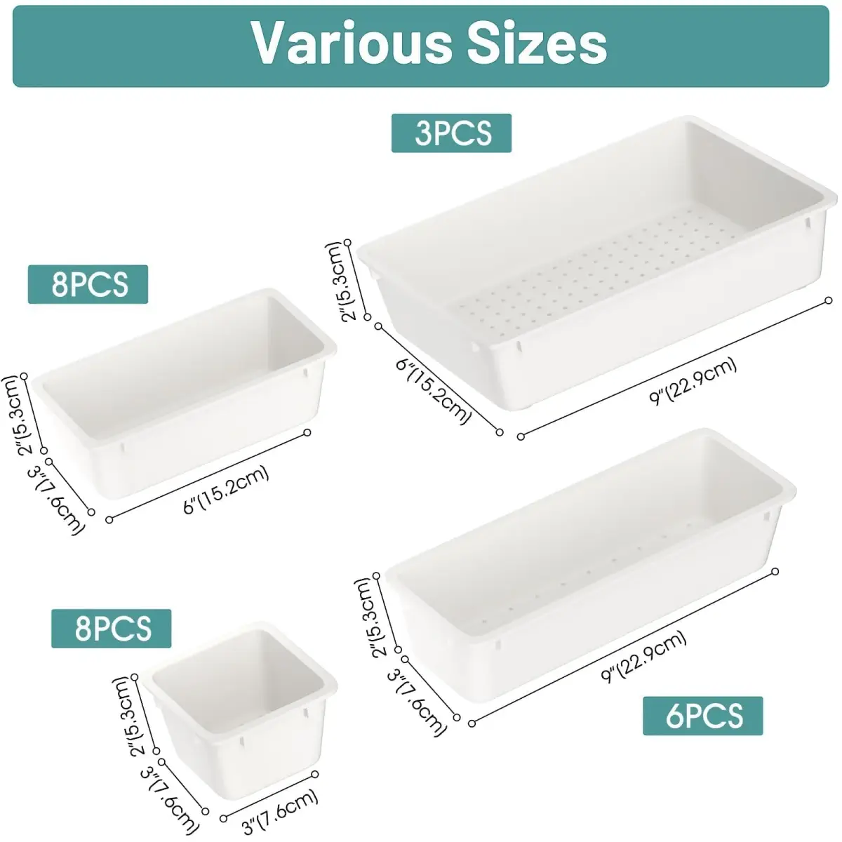 WOWBOX 25 PCS Plastic Drawer Organizer Set, White | 4 Sizes for Makeup, Office, Craft Supplies - view 2