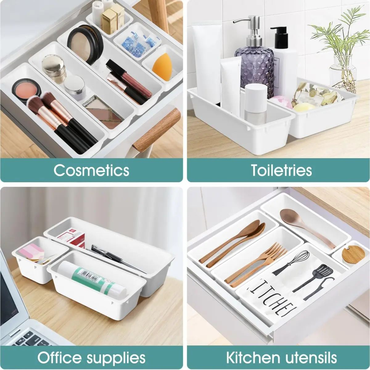 WOWBOX 25 PCS Plastic Drawer Organizer Set, White | 4 Sizes for Makeup, Office, Craft Supplies - view 4