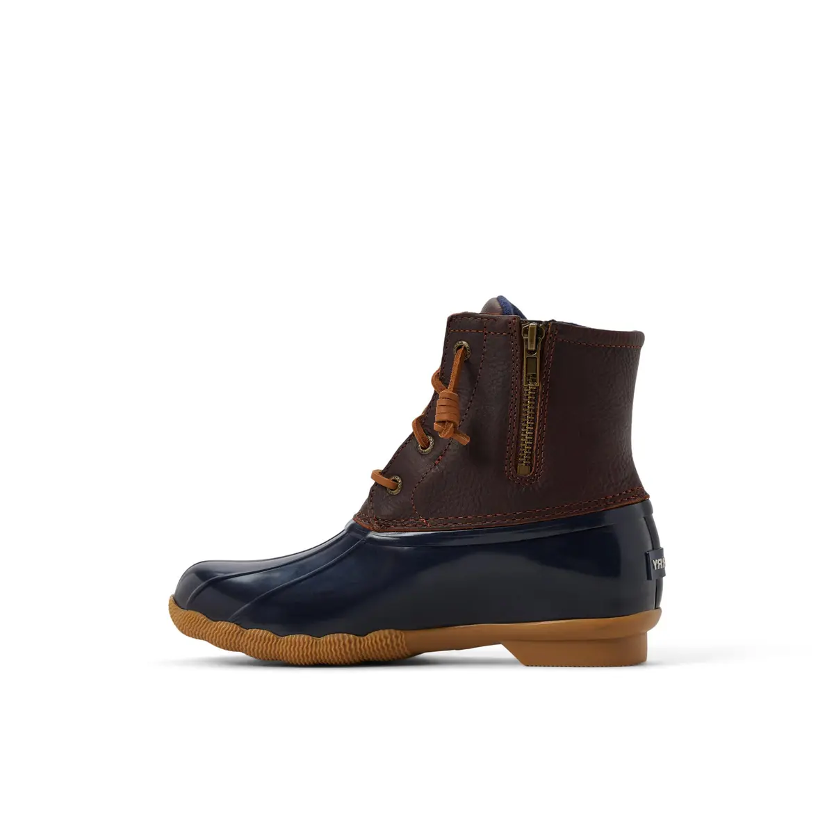 Sperry Saltwater Duck Boot Waterproof Leather Ankle Boot, Navy/Tan, 6.5 | Classic Rain Boot for Women - main product image