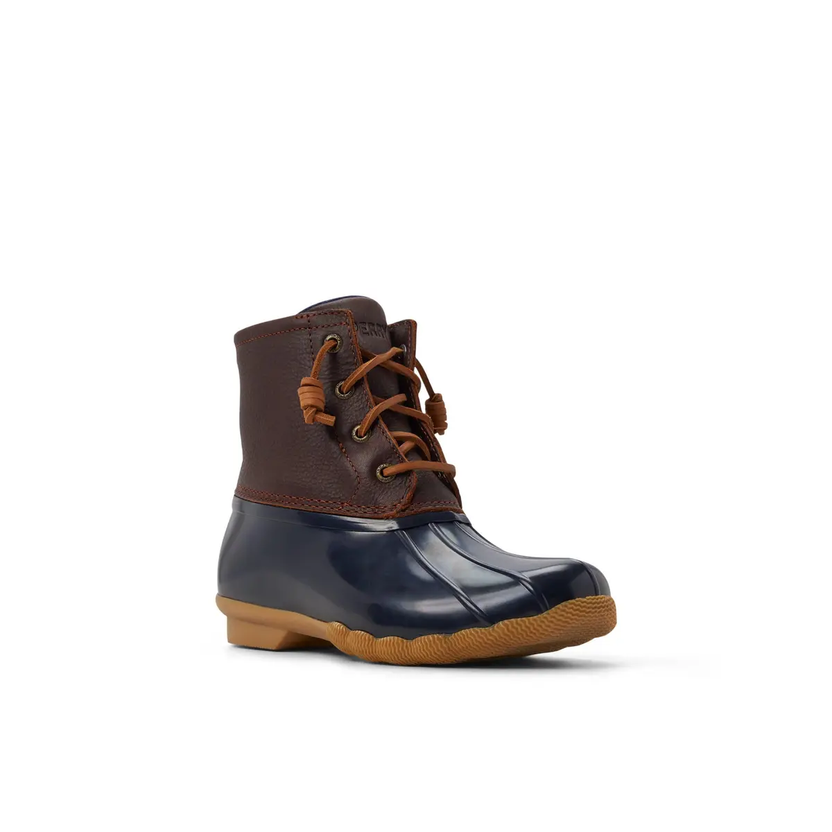 Sperry Saltwater Duck Boot Waterproof Leather Ankle Boot, Navy/Tan, 6.5 | Classic Rain Boot for Women - view 2