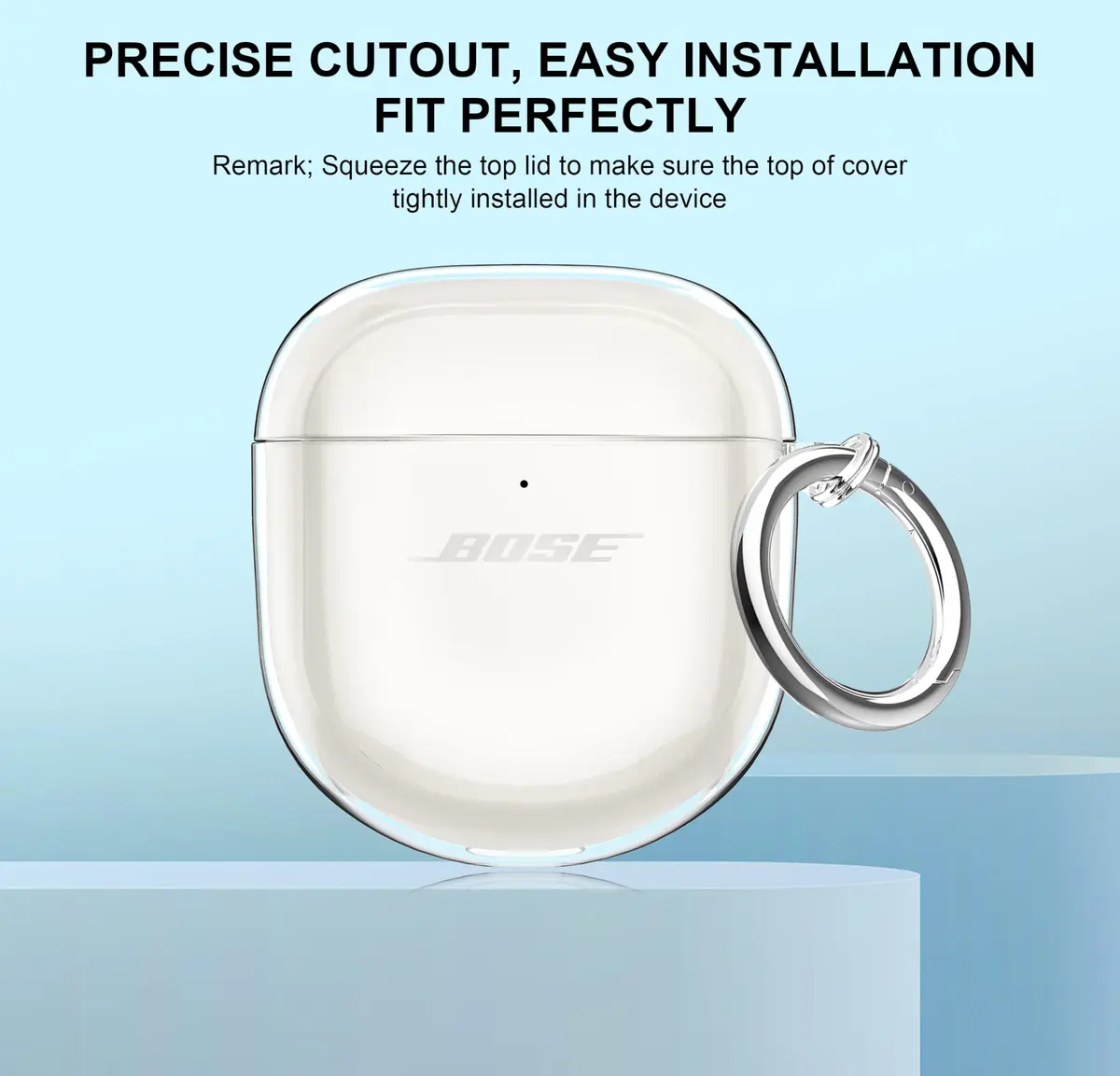 Aircawin Clear Case for Bose QuietComfort Earbuds II / Ultra (2022-2025 Models) | Hingeless TPU Protective Cover with Carabiner & Cleaning Pen - view 4