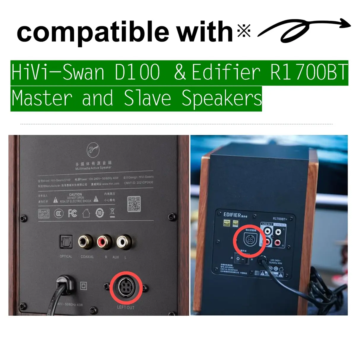 Wood Thrush Speaker Cable Compatible with HiVi-Swan D100 & Edifier R1700BT/R1850DB, 6.56ft | Lossless Audio Transmission - view 2