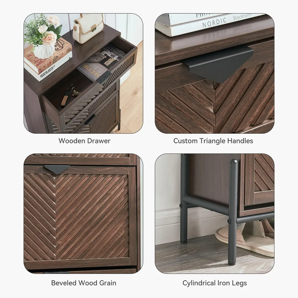 VIPLUMI Shoe Cabinet with 2 Flip Drawers | Narrow Entryway Storage in Brown - view 5