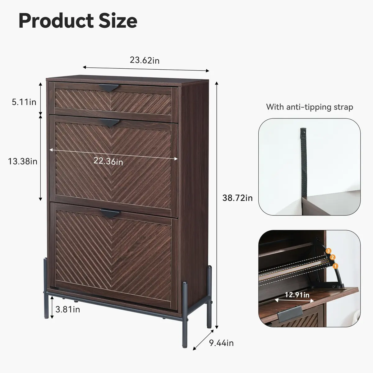 VIPLUMI Shoe Cabinet with 2 Flip Drawers | Narrow Entryway Storage in Brown - view 7
