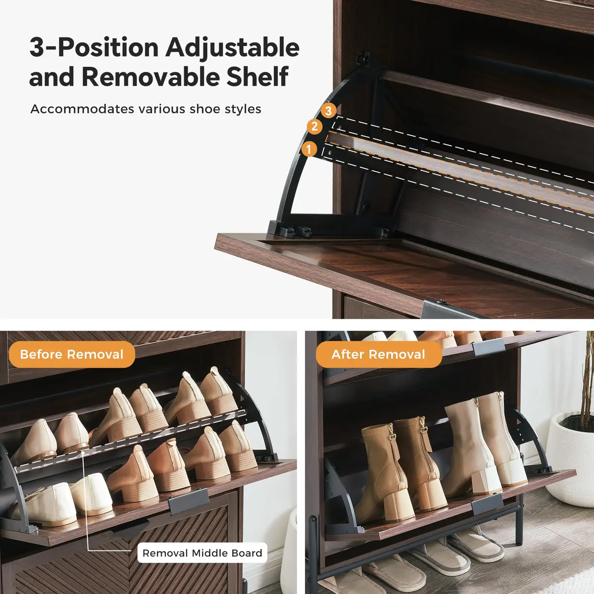 VIPLUMI Shoe Cabinet with 2 Flip Drawers | Narrow Entryway Storage in Brown - view 3
