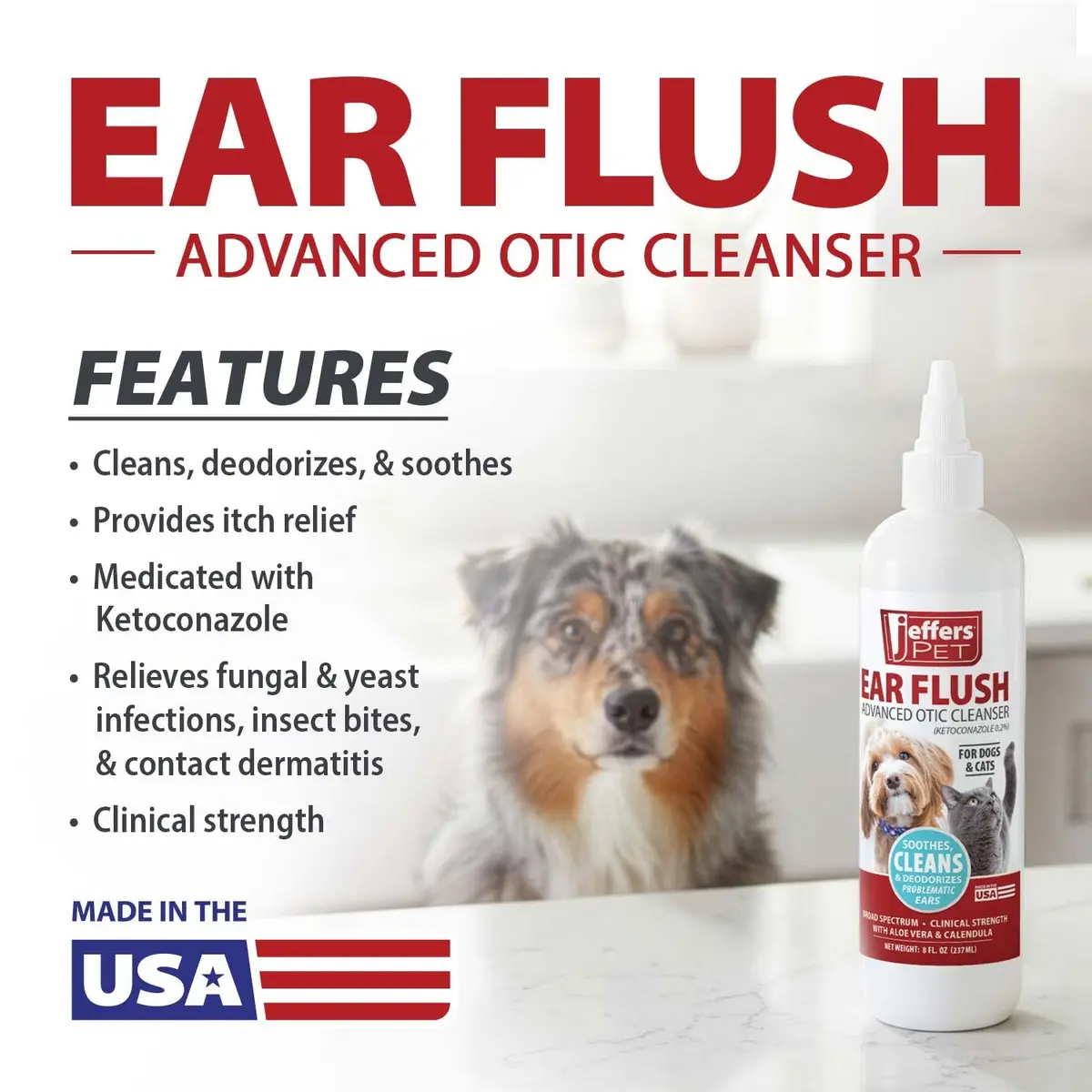 Jeffers Ear Flush for Dogs, Cats & Puppies 8 oz | Gentle Ear Cleaning Solution with Ketoconazole - view 5