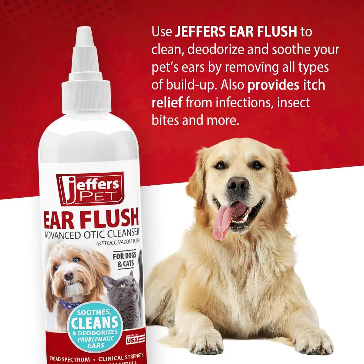 Jeffers Ear Flush for Dogs, Cats & Puppies 8 oz | Gentle Ear Cleaning Solution with Ketoconazole - view 6