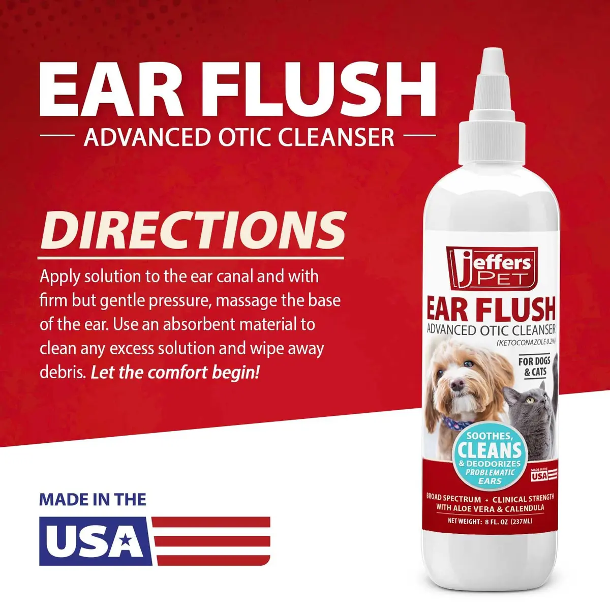 Jeffers Ear Flush for Dogs, Cats & Puppies 8 oz | Gentle Ear Cleaning Solution with Ketoconazole - view 4