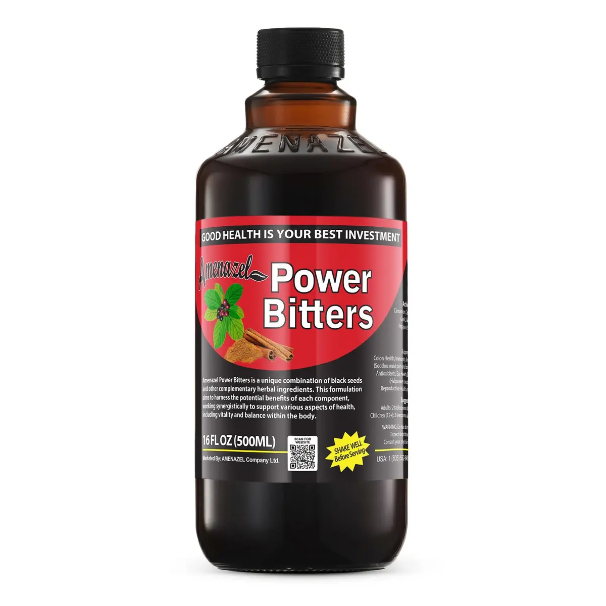 Amenazel Organic Power Bitters 16 Fl Oz | Natural Immune Support & Detox - main product image