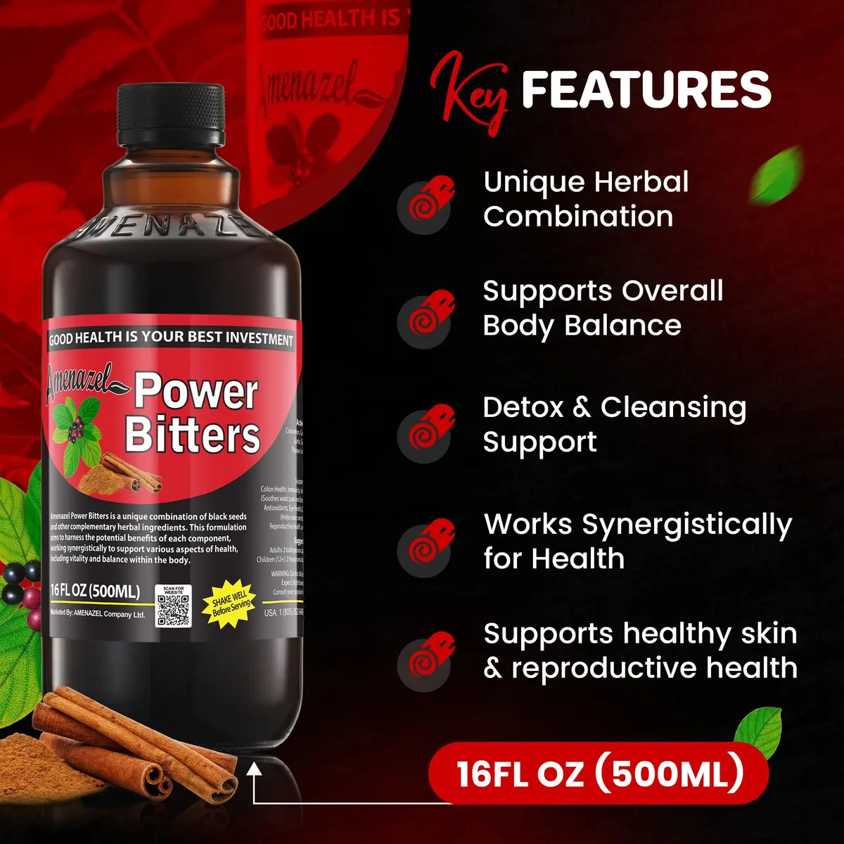 Amenazel Organic Power Bitters 16 Fl Oz | Natural Immune Support & Detox - view 5