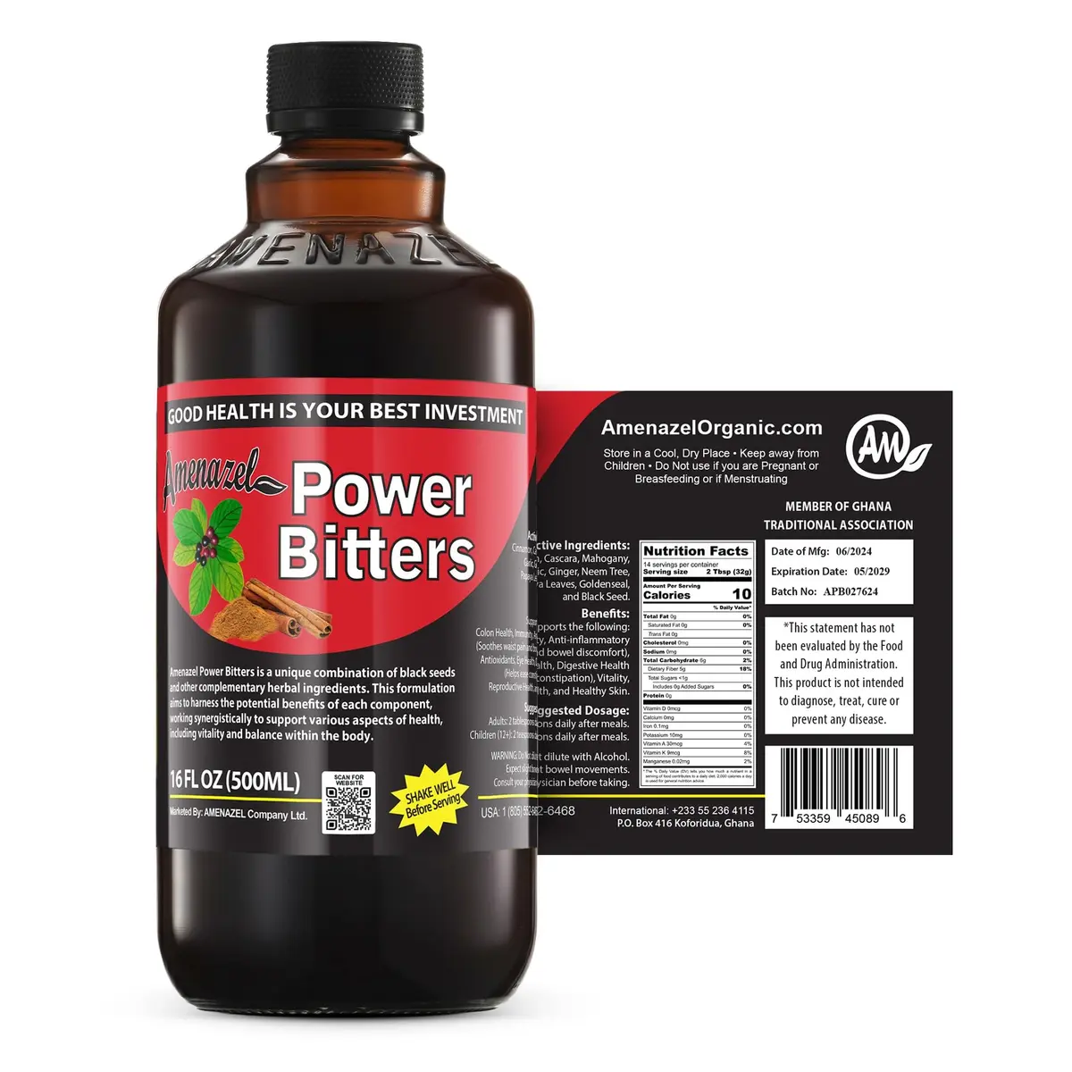 Amenazel Organic Power Bitters 16 Fl Oz | Natural Immune Support & Detox - view 2