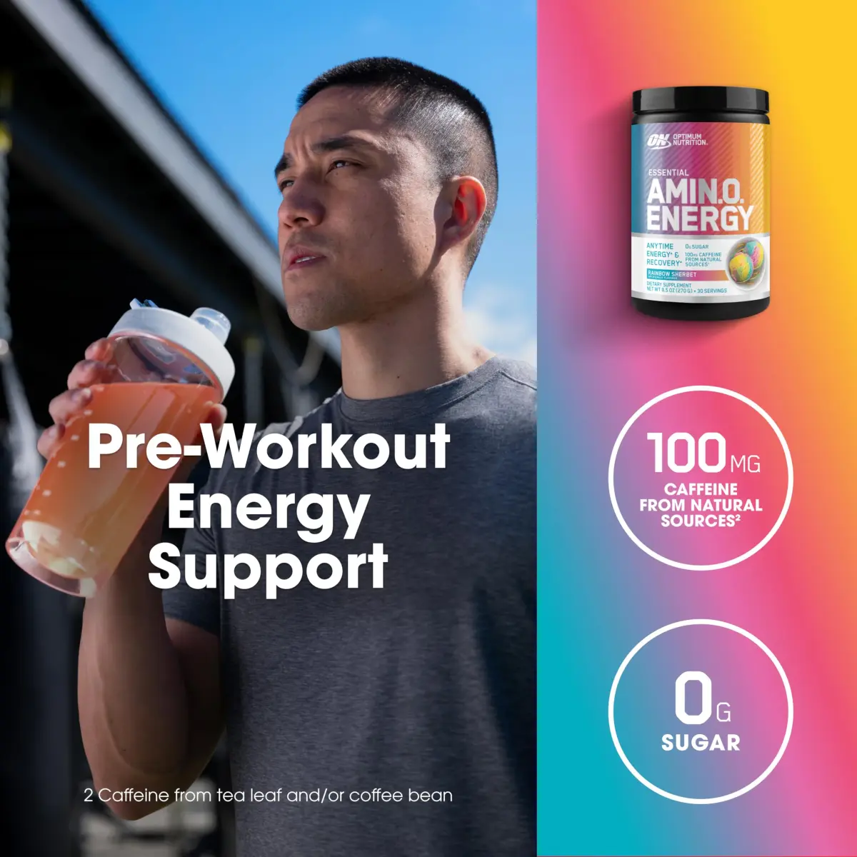 Optimum Nutrition Amino Energy Rainbow Sherbet Pre Workout Powder, 30 Servings | BCAA Amino Acids for Energy & Focus - view 4