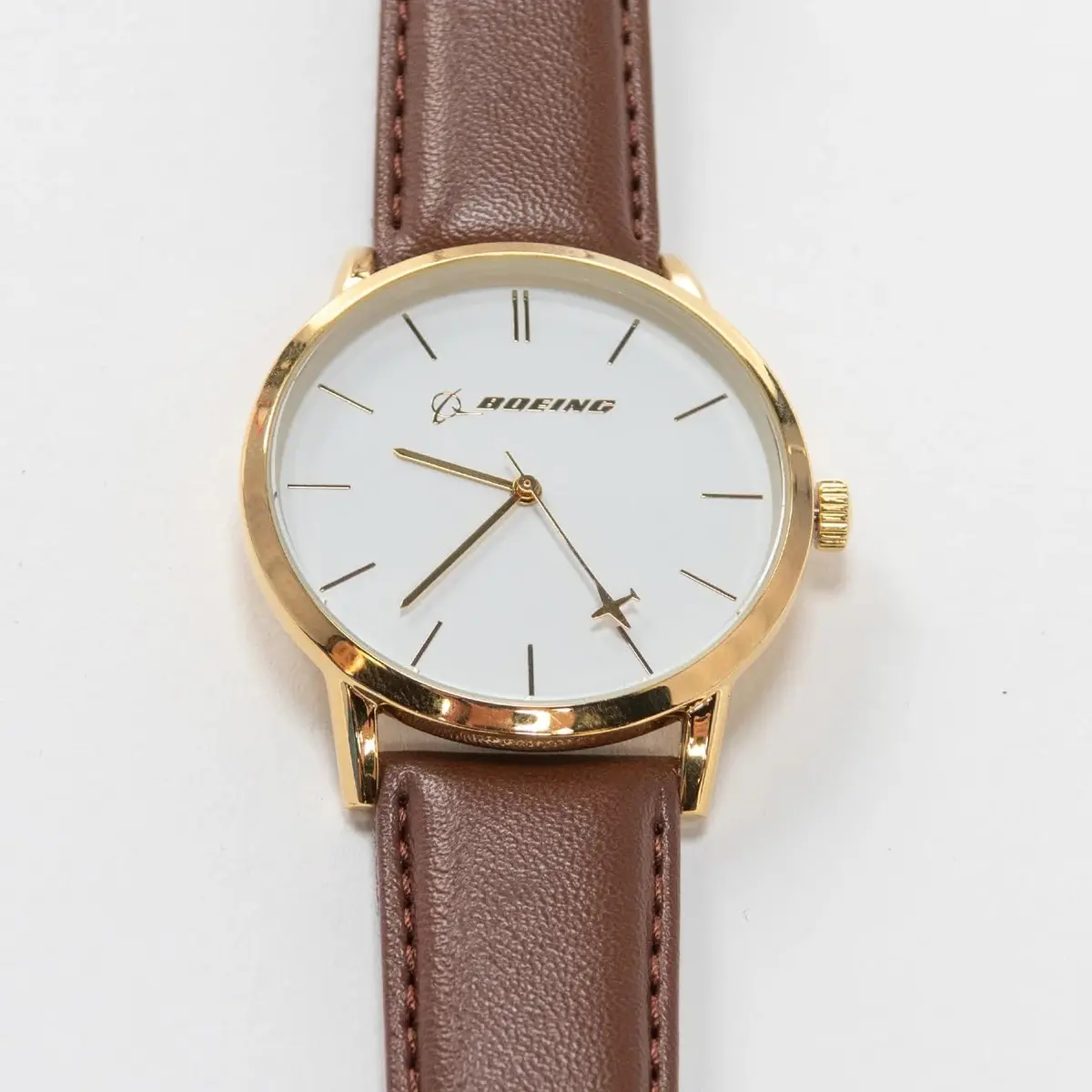 Boeing Men's Rotating Plane Watch (Gold/Brown) | Aerospace-Inspired Timepiece with Genuine Leather Strap - view 3