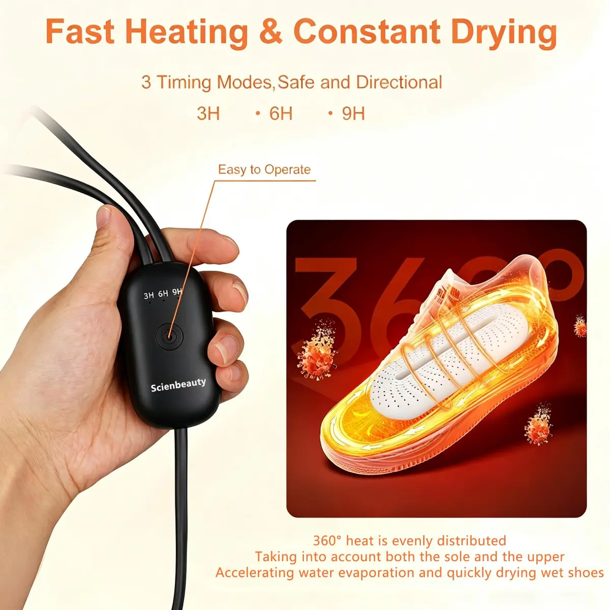 Scienbeauty Electric Shoe Dryer | Portable Boot & Footwear Warmer with 3/6/9h Timer - view 2