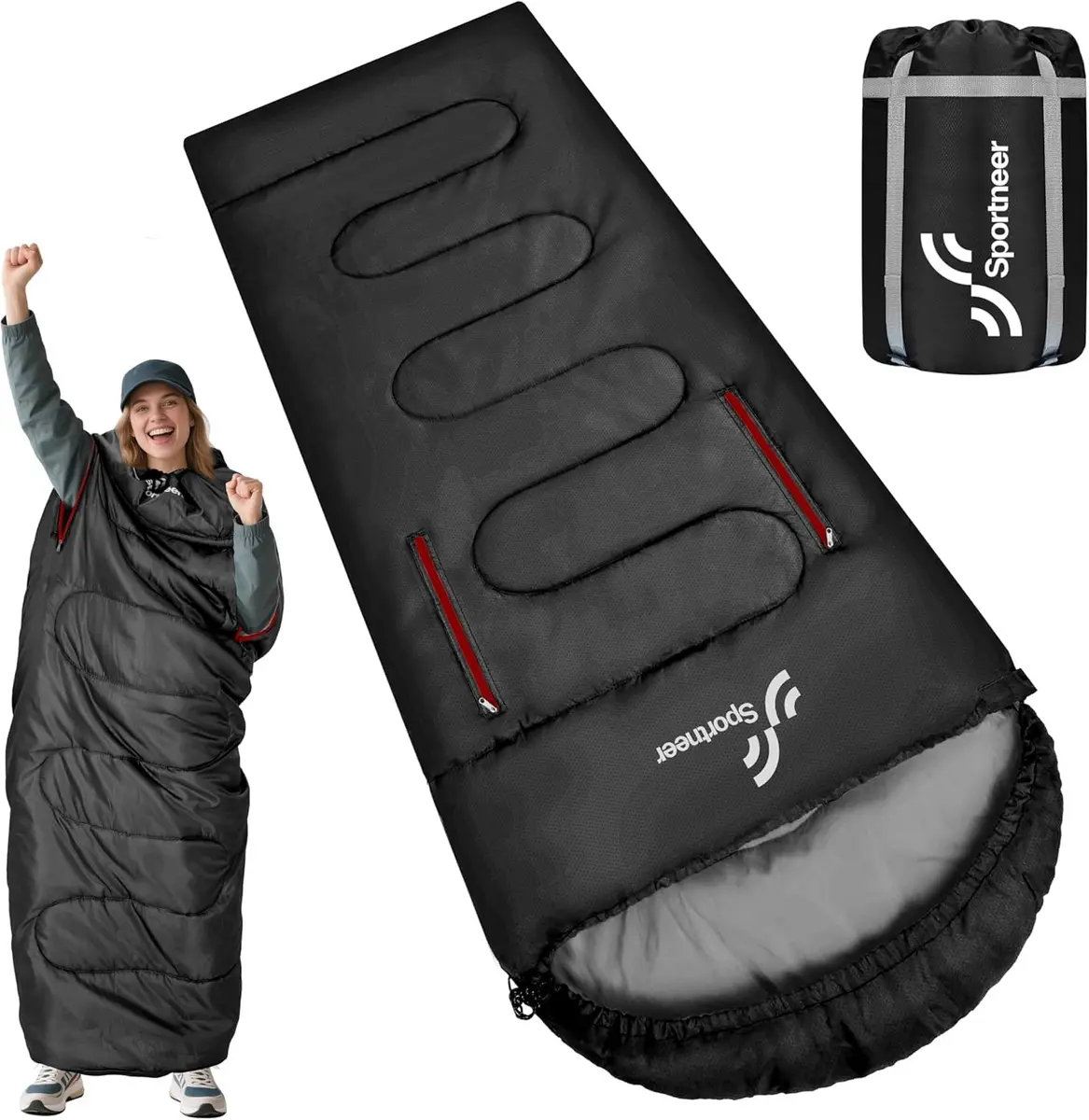 Sportneer Wearable Sleeping Bag for Adults & Kids – Walkable with Arm Zippers, 78.7''Long, 32-65℉, Waterproof, Compact for Camping & Travel - main product image