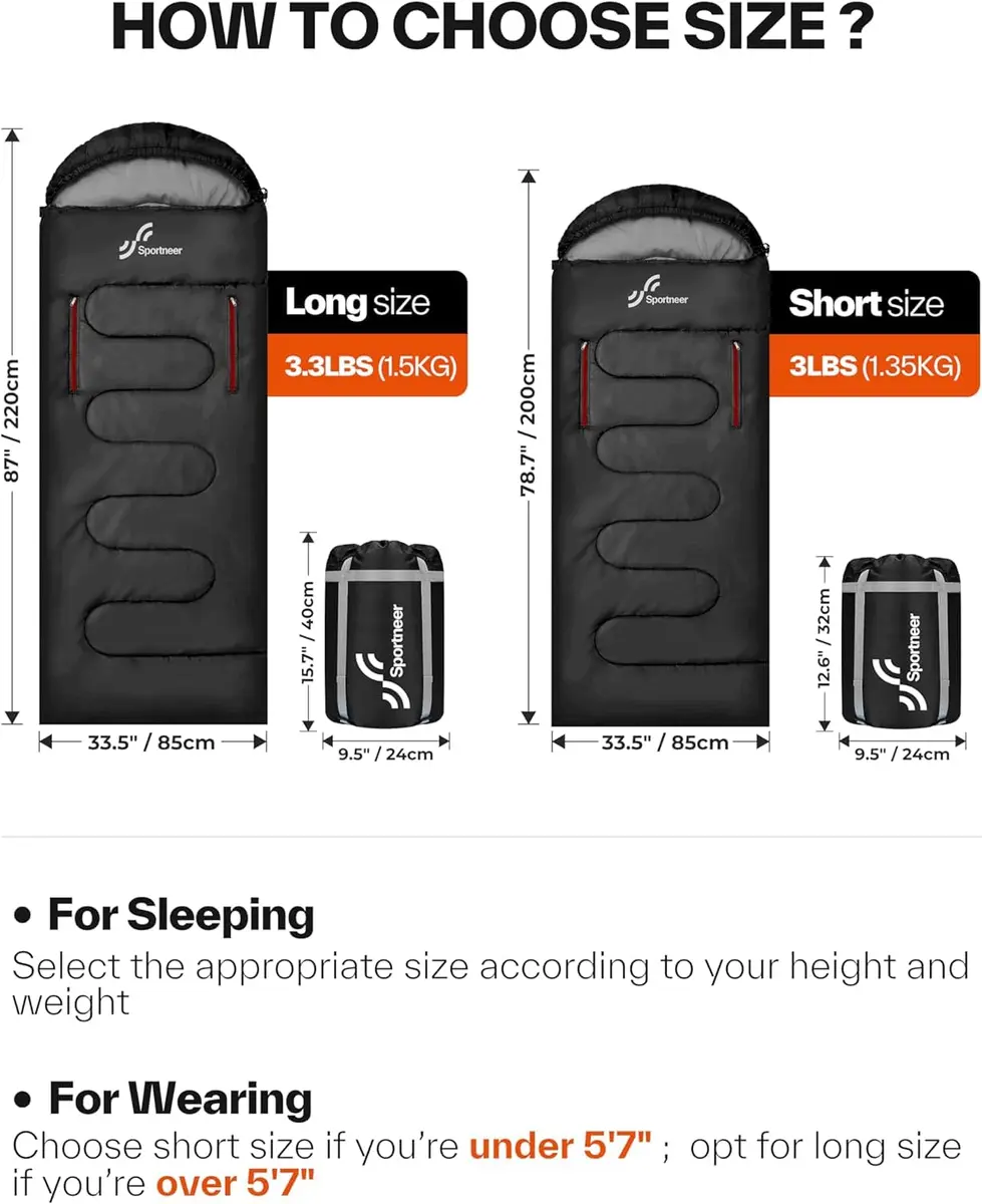 Sportneer Wearable Sleeping Bag for Adults & Kids – Walkable with Arm Zippers, 78.7''Long, 32-65℉, Waterproof, Compact for Camping & Travel - view 6