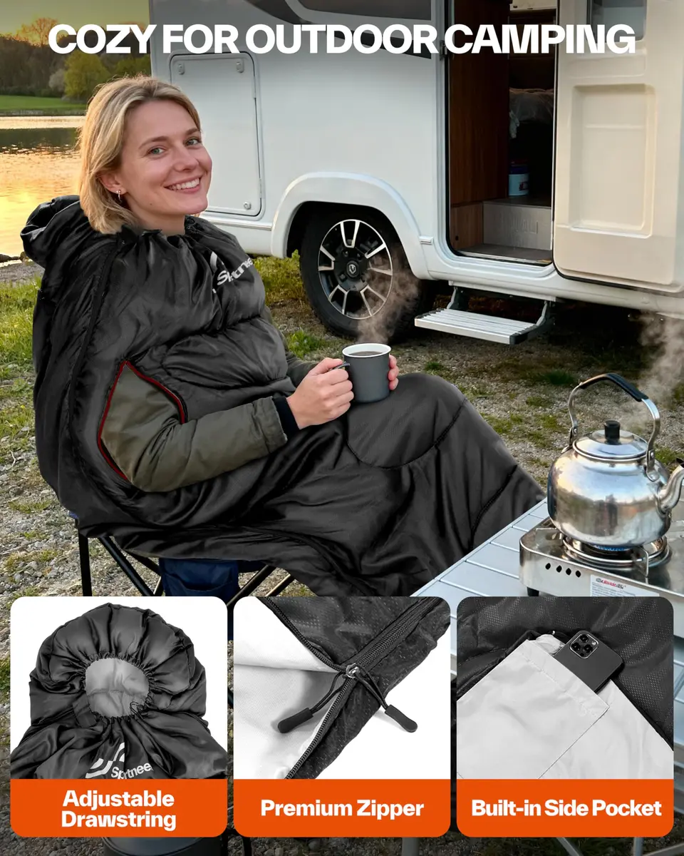Sportneer Wearable Sleeping Bag for Adults & Kids – Walkable with Arm Zippers, 78.7''Long, 32-65℉, Waterproof, Compact for Camping & Travel - view 4