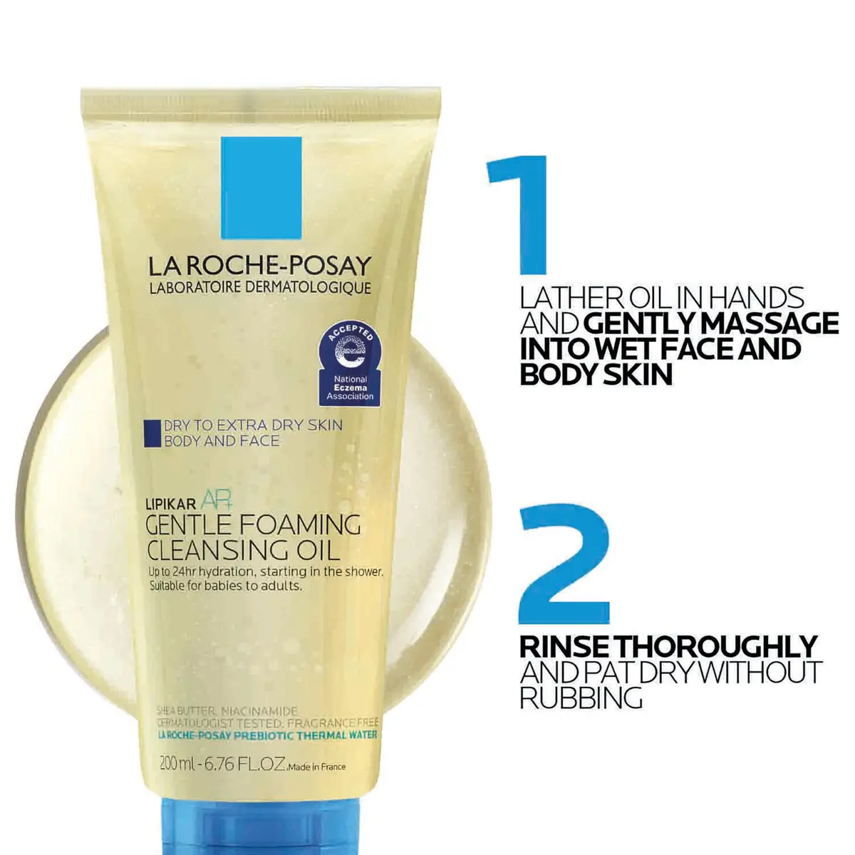 La Roche-Posay Lipikar AP+ Gentle Foaming Cleansing Oil 200ml (6.76 Fl Oz) | Fragrance-Free Hydration for Dry, Sensitive Skin - view 9