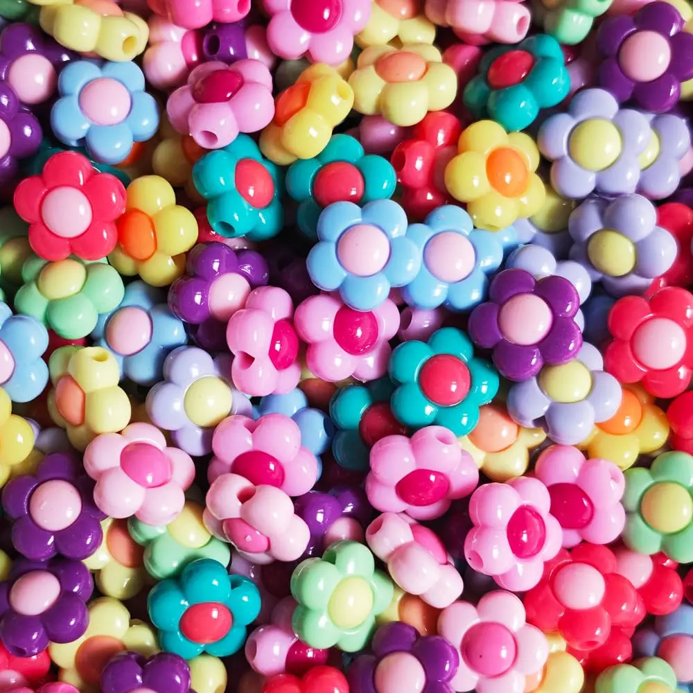 INSPIRELLE 100pcs Acrylic Flower Beads 16mm Multicolor | Large Size Jewelry Craft Supplies - main product image