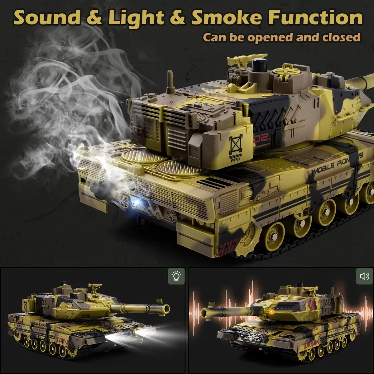 Supdex 1/24 RC Tank - Yellow | Realistic Sound, Smoke & Lights - view 3