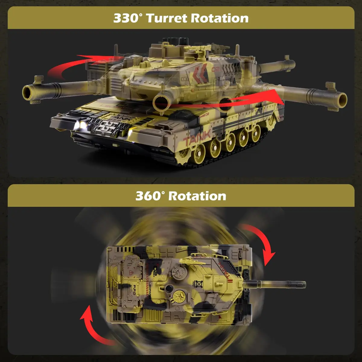 Supdex 1/24 RC Tank - Yellow | Realistic Sound, Smoke & Lights - view 4