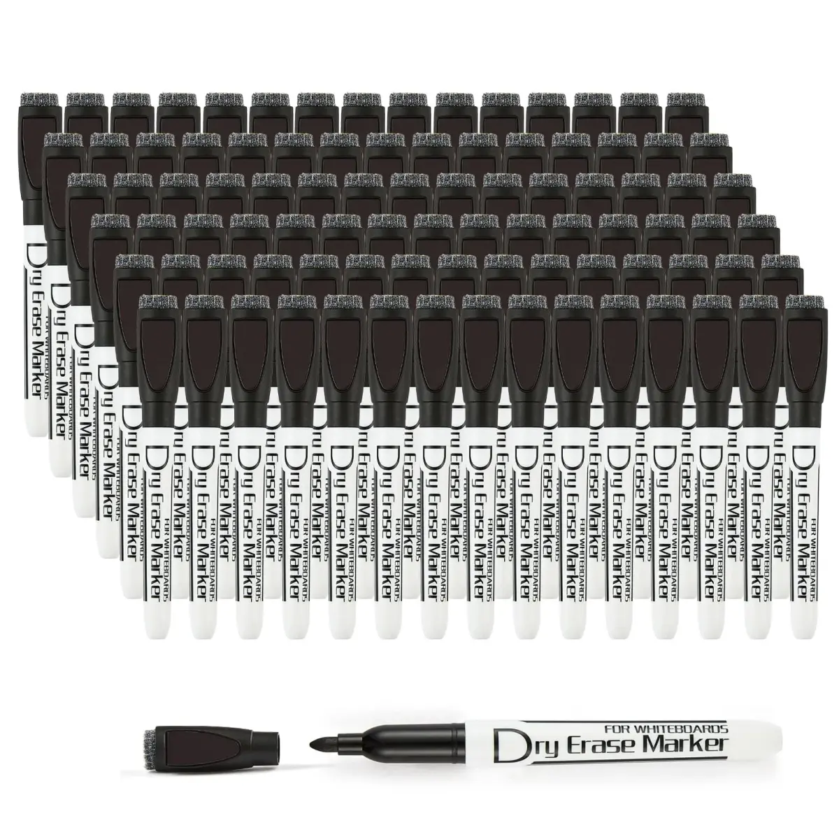 Volcanics Magnetic Dry Erase Markers with Eraser, Black, 90 Pack | Fine Tip, Low Odor, Water-Based Ink - main product image